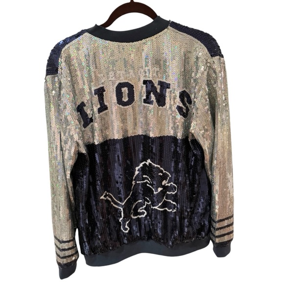 Detroit Lions Women’s One Size Blue & Silver Sequined Jacket - Picture 8 of 10